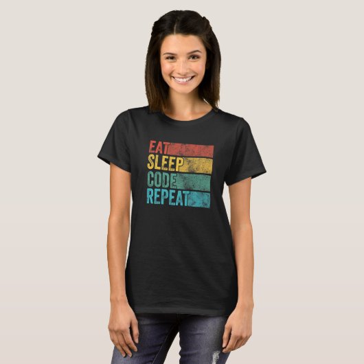 Eat Sleep Code Herhaal computerprogrammeercodering T-shirt (Voorkant volledig)