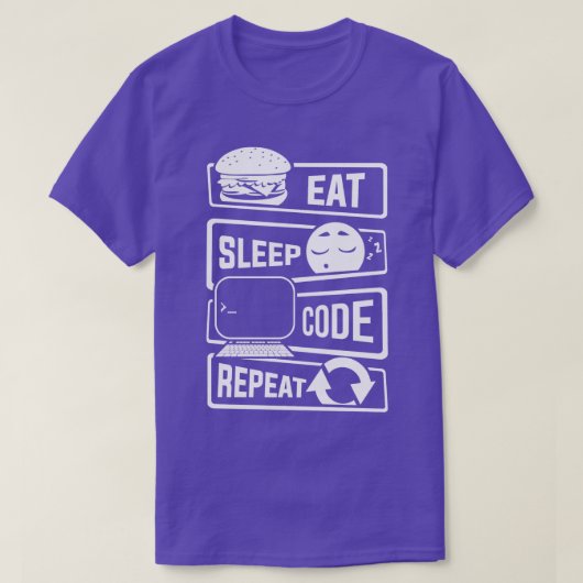Eat Sleep Code Herhaal computerprogrammeur CLI 1 T-shirt (Design voorkant)