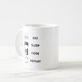Eat Sleep Code Herhaal Funy Programmers Koffiemok (Voorkant links)