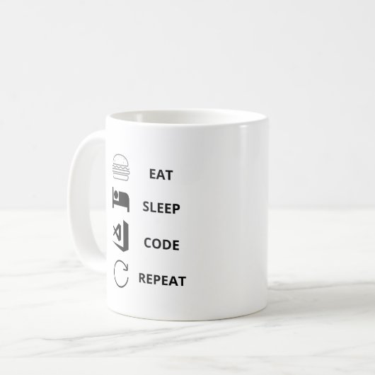 Eat Sleep Code Herhaal Funy Programmers Koffiemok (Voorkant links)