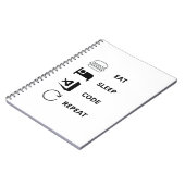 Eat Sleep Code Herhaal Funy Programmers Notitieboek (Linkerzijde)