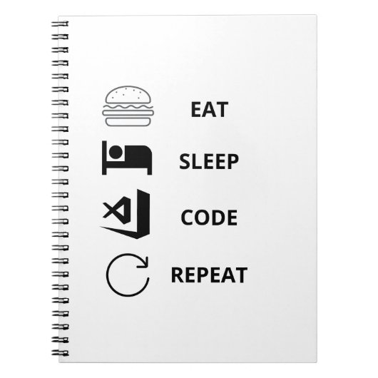 Eat Sleep Code Herhaal Funy Programmers Notitieboek (Voorkant)