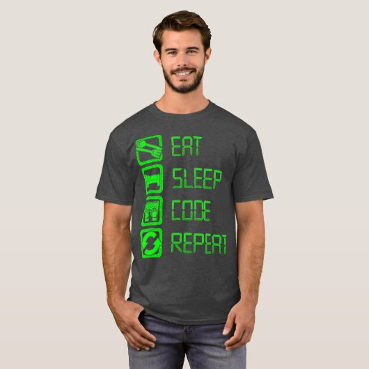 Eat Sleep Code Herhaal Programmeren en Coderen T-shirt (Voorkant volledig)