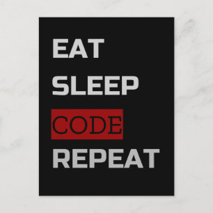 Eat Sleep CODE Herhalen Briefkaart