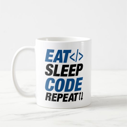 Eat Sleep Code herhalen Koffiemok (Links)