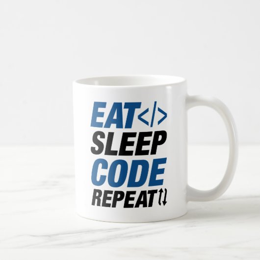 Eat Sleep Code herhalen Koffiemok (Rechts)