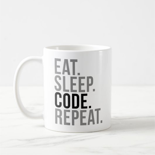 Eat Sleep Code herhalen Koffiemok (Links)