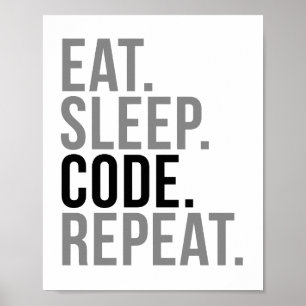 Eat Sleep Code herhalen Poster