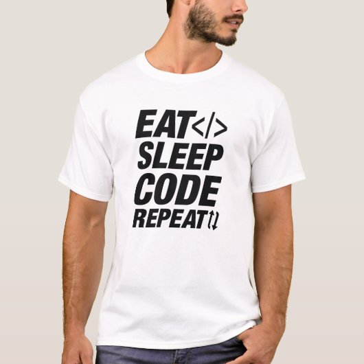 Eat Sleep Code herhalen T-shirt (Voorkant)