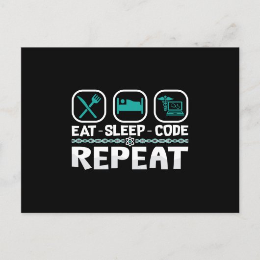 Eat Sleep Code Herhaling ICD-code medische coderin Briefkaart (Voorkant)
