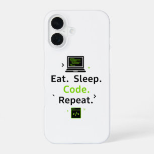 Eat Sleep Code Repeat iPhone Hoesje iPhone 16 Hoesje