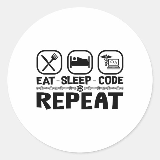 Eat Sleep Code Repeat Medical Coder Coding Gift Ronde Sticker (Voorkant)