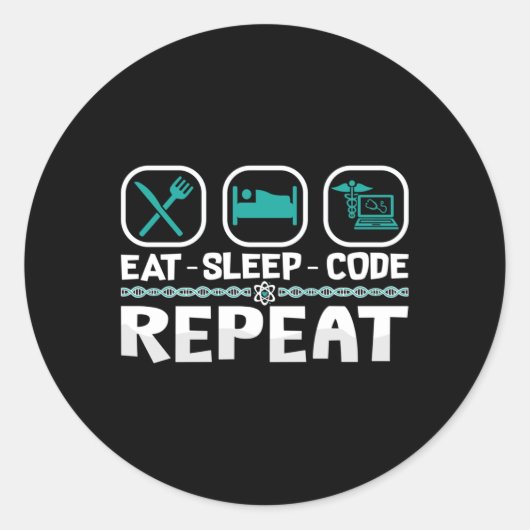 Eat Sleep Code Repeat Medical Coder ICD Coding Ronde Sticker (Voorkant)