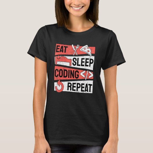 Eat Sleep Coding Herhalen Programmer Programmer T-shirt (Voorkant)