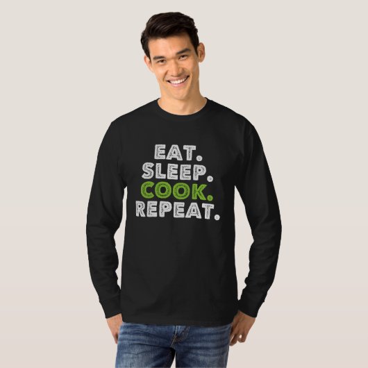 Eat Sleep Cook Repeat Cooking Chef T-shirt (Voorkant volledig)