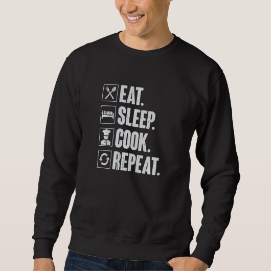 Eat Sleep Cook Repeat Retro Cook Cooking Chef Trui (Voorkant)