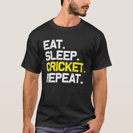 Eat Sleep Cricket Herhaal Funny Gift T-shirt (Voorkant)