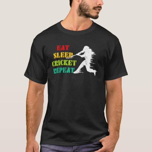 Eat Sleep Cricket Herhalen cricketcricket T-shirt (Voorkant)