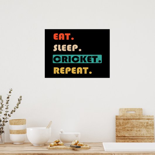 Eat Sleep Cricket Herhalen Poster (Keuken)