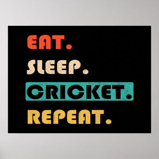 Eat Sleep Cricket Herhalen Poster (Voorkant)