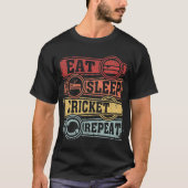Eat Sleep Cricket Herhalen T-shirt (Voorkant)