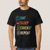 Eat Sleep Cricket Herhalen T-shirt (Voorkant)