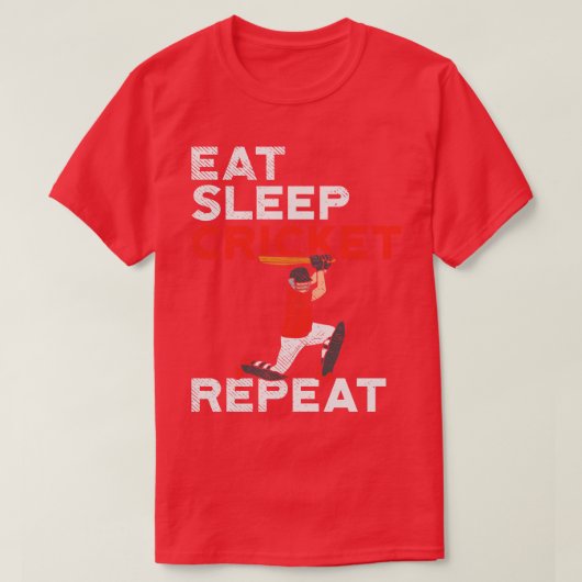 Eat Sleep Cricket Herhalen T-shirt (Design voorkant)