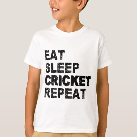 Eat Sleep Cricket Herhalen T-shirt (Voorkant)