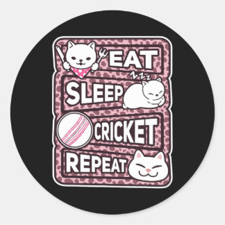 Eat Sleep Cricket Repeat Boys Girl Kids Cricket Lo Ronde Sticker