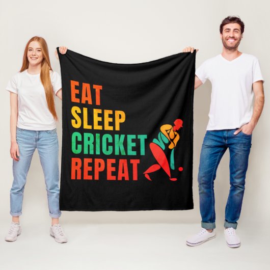 EAT SLEEP CRICKET REPEAT - CRICKET LOVER FLEECE DEKEN (In situ)