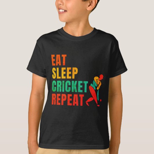 EAT SLEEP CRICKET REPEAT - CRICKET LOVER T-SHIRT (Voorkant)