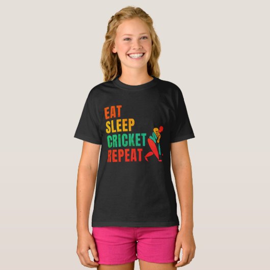 EAT SLEEP CRICKET REPEAT - CRICKET LOVER T-SHIRT (Voorkant volledig)