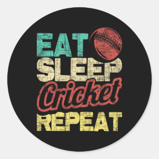 Eat Sleep Cricket Repeat - Cricketer Tsman Tting B Ronde Sticker