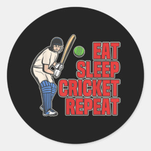 Eat Sleep Cricket Retro Cricket Ball Sport Player Ronde Sticker