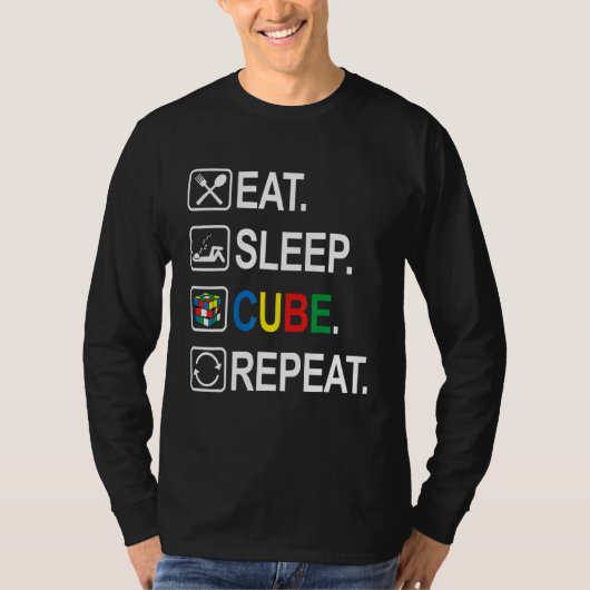 Eat Sleep Cube Concurrerende Puzzle Speedcub herha T-shirt (Voorkant)