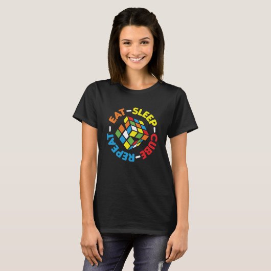 Eat Sleep Cube Herhaal Funny Cubes Puzzle Speed T-shirt (Voorkant volledig)