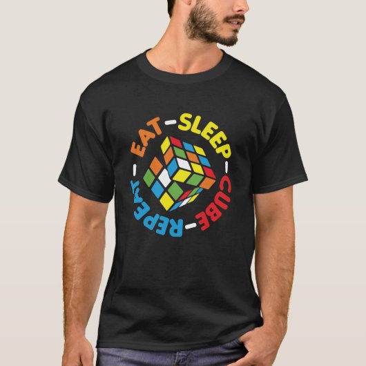 Eat Sleep Cube Herhaal Funny Cubes Puzzle Speed T-shirt (Voorkant)
