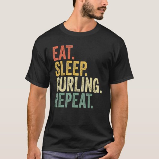 Eat Sleep Curling Herhaal Retro 70s Curling 80s T-shirt (Voorkant)