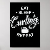 Eat Sleep Curling Herhaal Wintersport Poster (Voorkant)