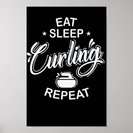 Eat Sleep Curling Herhaal Wintersport Poster (Voorkant)