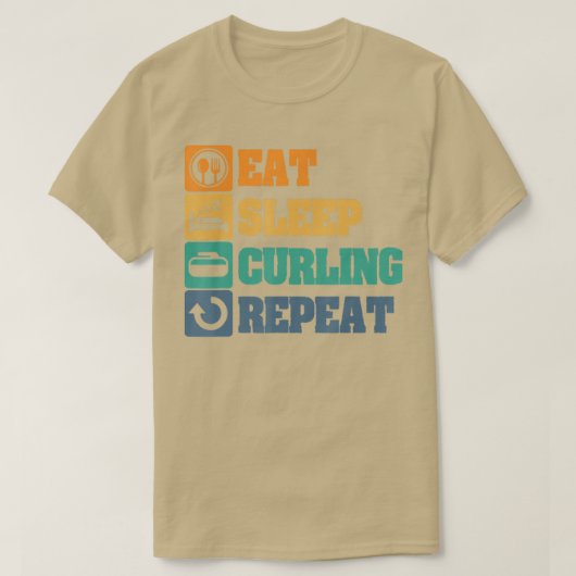 Eat Sleep Curling Herhalen Retro Curling T-shirt (Design voorkant)