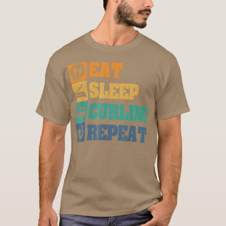 Eat Sleep Curling Herhalen Retro Curling T-shirt