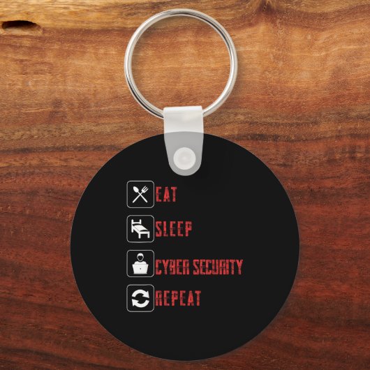 Eat Sleep Cyber Security Repeat Ethical Hacker Hum Sleutelhanger (Voorkant)