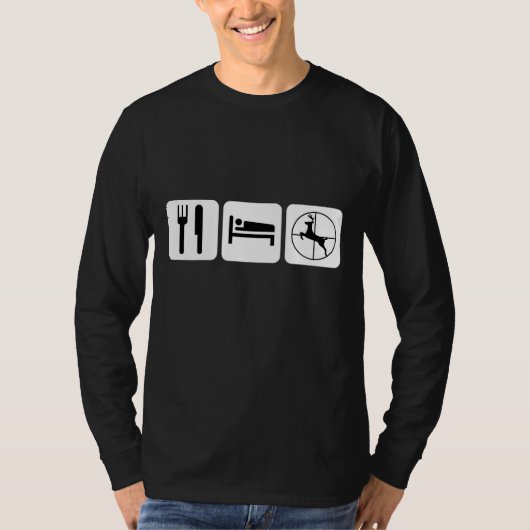 Eat Sleep Deer Hunt White op zwart T-shirt (Voorkant)