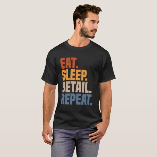 Eat Sleep Detail Herhaal autogegevens automatische T-shirt (Voorkant volledig)