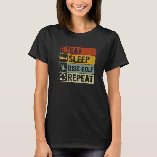 Eat Sleep Disc Golf Repeat Retro 60s 70s Disc Golf T-shirt (Voorkant)