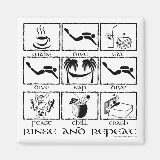 Eat Sleep Dive Rinse en Herhaal Magneet (Voorkant)