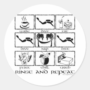 Eat Sleep Dive Rinse en Herhaal Ronde Sticker