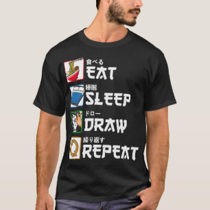 Eat Sleep Draw Herhaal Japanse tekening schetsen T-shirt