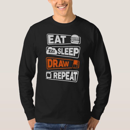 Eat Sleep Draw herhalen T-shirt (Voorkant)